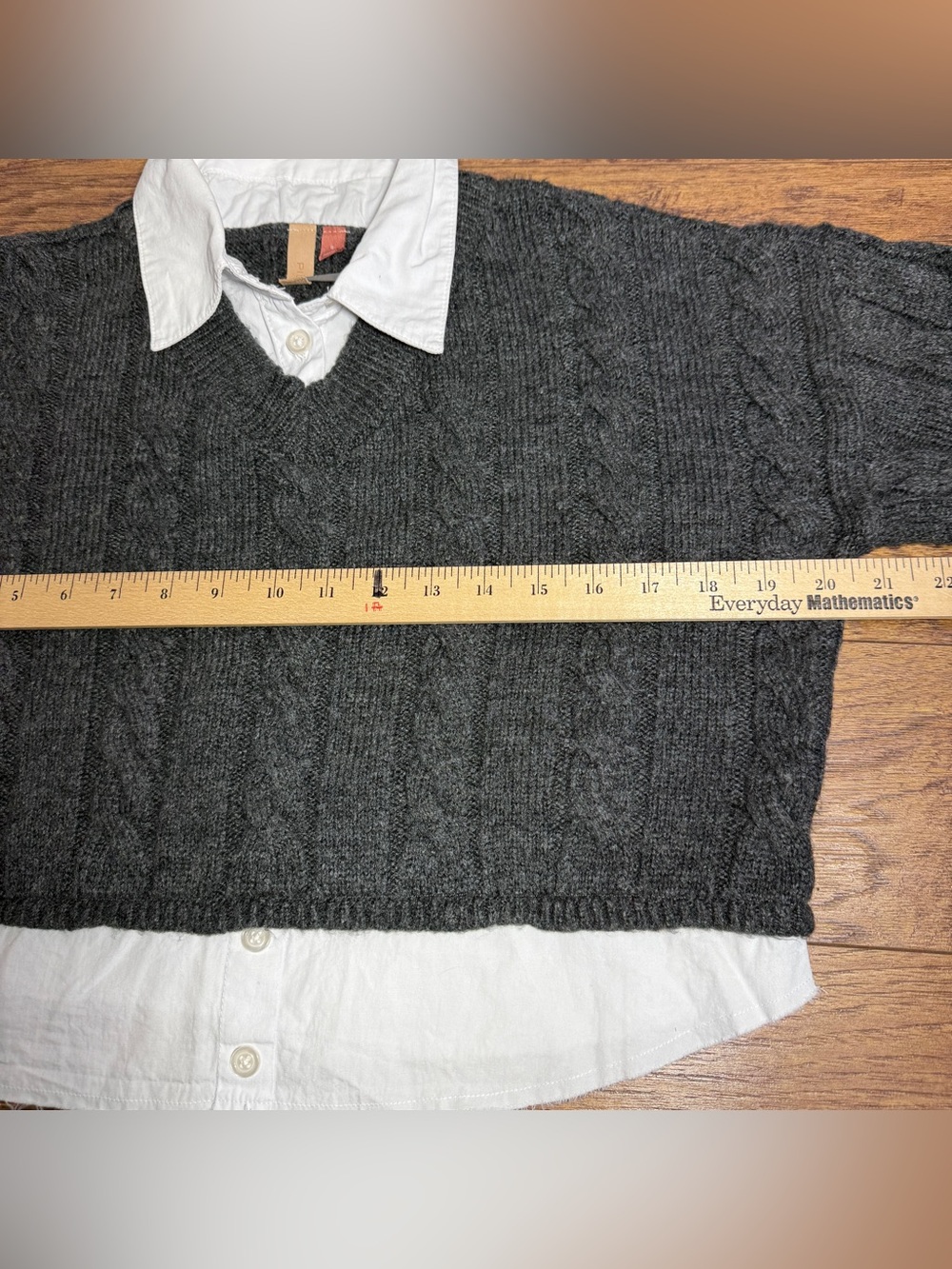 Anthropologie Pilcro Cable-Knit V-Neck Pullover Sweater Women S Gray White - Picture 7 of 8